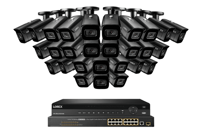 32-Channel Nocturnal NVR System with Twenty-Eight 4K (8MP) Smart IP Security Cameras with Real-Time 30FPS Recording and Listen-in Audio