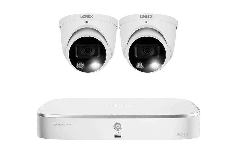 Lorex Fusion 4K 16-Channel (8 Wired + 8 Wi-Fi) 2TB NVR System with Dome Cameras Featuring Smart Deterrence and 2-Way Audio