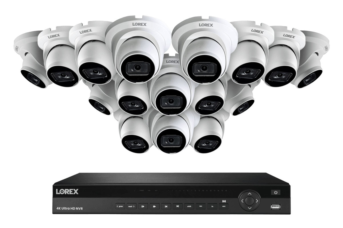16-Channel Nocturnal NVR System with 16 4K (8MP) Smart IP White Dome Security Cameras with Real-Time 30FPS Recording and Listen-in Audio