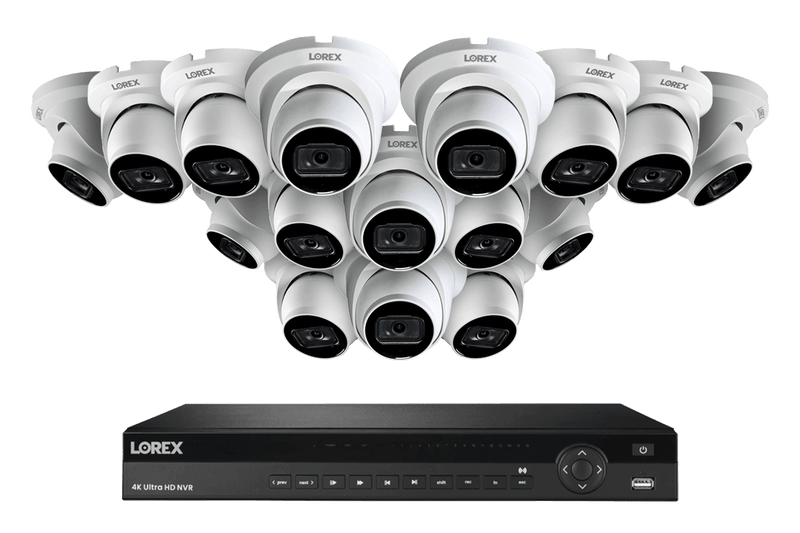 16-Channel Nocturnal NVR System with 16 4K (8MP) Smart IP White Dome Security Cameras with Real-Time 30FPS Recording and Listen-in Audio