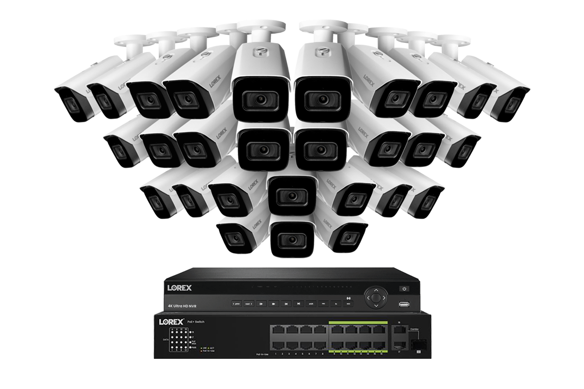 Lorex 4K (32 Camera Capable) 8TB Wired NVR System with Nocturnal 3 Smart IP Bullet Cameras Featuring Listen-In Audio and 30FPS Recording