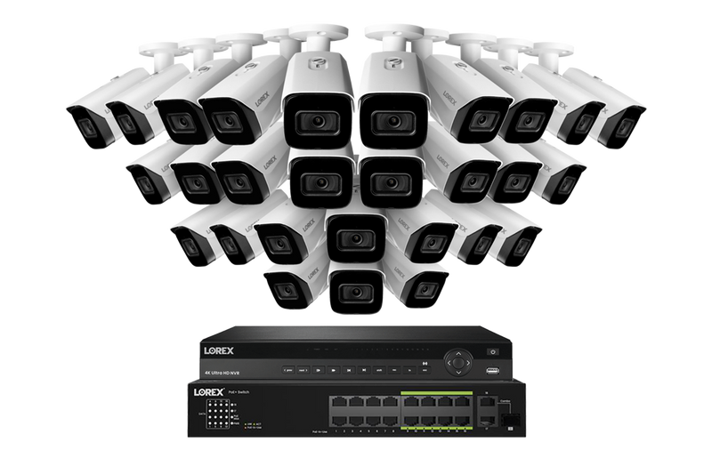Lorex 4K (32 Camera Capable) 8TB Wired NVR System with Nocturnal 3 Smart IP Bullet Cameras Featuring Listen-In Audio and 30FPS Recording