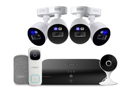 Lorex Fusion 4K 12-Camera Capable (8 Wired + 4 Fusion Wi-Fi)  2TB Wired DVR System with 4 Smart Deterrence Cameras, 2K Indoor Wi-Fi Camera, 2K Wired Video Doorbell and Wi-Fi Chimebox