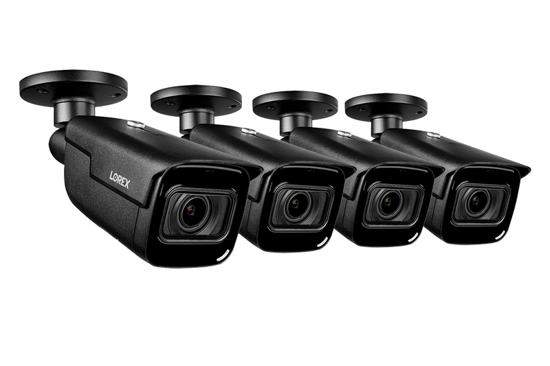 4K (8MP) Motorized Varifocal Smart IP Black Security Camera with 4x Optical Zoom and Real-Time 30FPS Recording (4-pack)