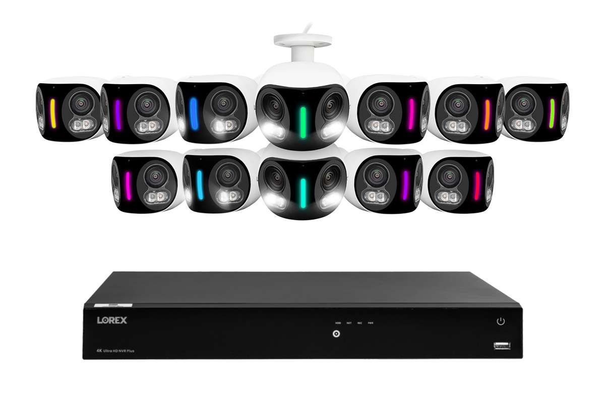 Lorex Fusion NVR with H20 (Halo Series) IP Dual Lens Cameras - 4K 16-Channel 4TB Wired System - White 12