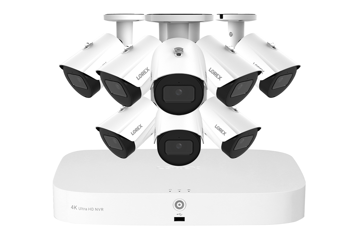 Lorex Fusion NVR with 8 A20 (Aurora Series) IP Bullet Cameras - 4K 16-Channel 2TB Wired System