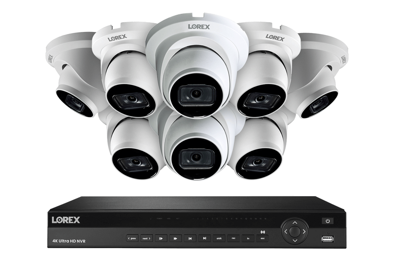 4K Nocturnal IP NVR System with 16-channel NVR and Eight 4K Smart IP Audio Dome Security Cameras