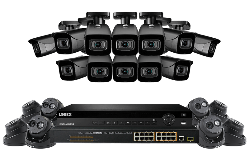 4K Ultra HD IP Security Camera System Featuring Twelve 4K Bullet and Eight Audio Dome Cameras, with Color Night Vision