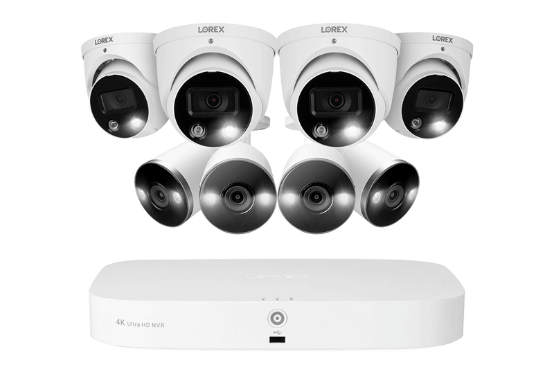 8-Channel Fusion NVR System with 4 Dome and 4 Bullet Smart Deterrence 4K IP Cameras