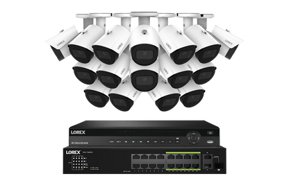 Lorex NVR with A20 (Aurora Series) IP Bullet Cameras - 4K 32-Channel 8TB Wired System - White 16