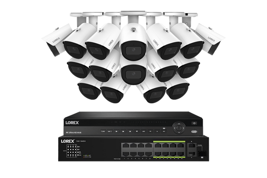 Lorex NVR with A20 (Aurora Series) IP Bullet Cameras - 4K 32-Channel 8TB Wired System - White 16