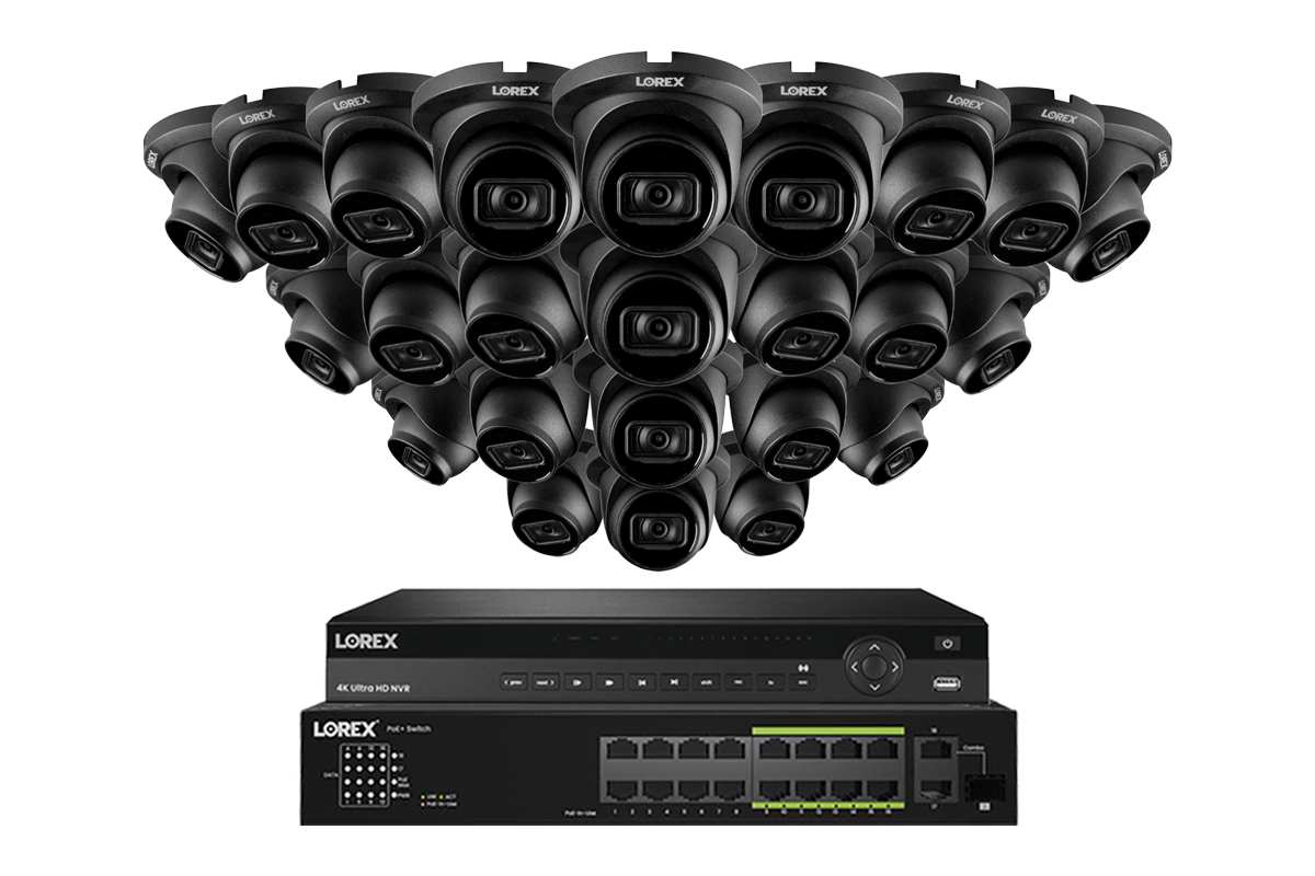 Lorex 4K (32 Camera Capable) 8TB Wired NVR System with Nocturnal 3 24 Black Smart IP Dome Cameras Featuring Listen-In Audio and 30FPS Recording