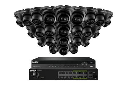 Lorex 4K (32 Camera Capable) 8TB Wired NVR System with Nocturnal 3 24 Black Smart IP Dome Cameras Featuring Listen-In Audio and 30FPS Recording