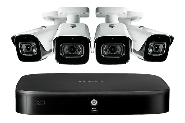 8-Channel System with Four 4K (8PM) Outdoor Cameras featuring Listen-In Audio, Smart Motion Detection and Color Night Vision