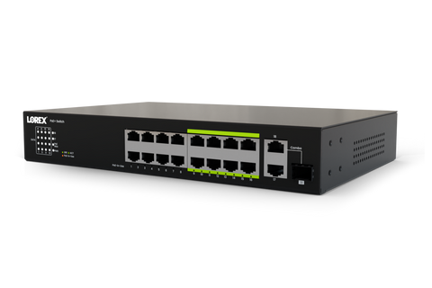 Lorex 16-Port Unmanaged Switch (8-port ePoE and 8-port PoE+) and 250W Power Budget