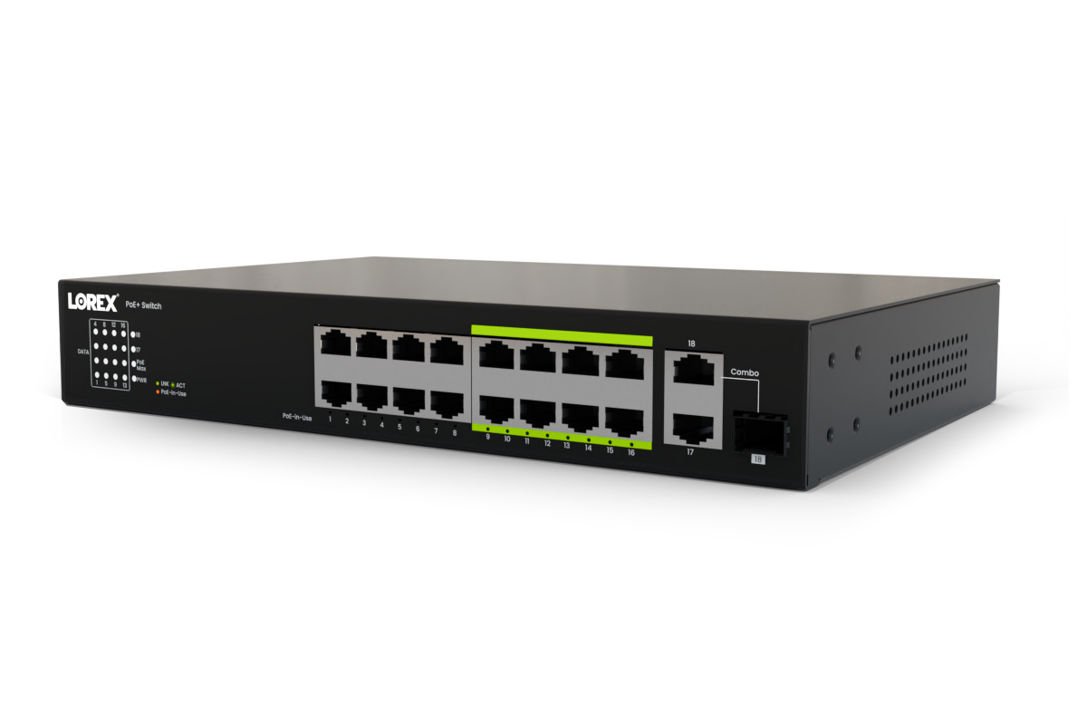 Lorex 16-Port Ethernet PoE+ Unmanaged Switch with 8-Port Long Range PoE+ and 250W PoE Budget