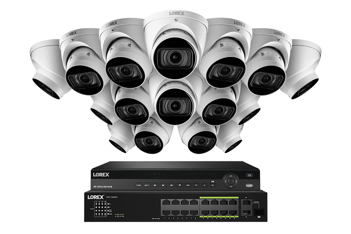 Lorex 4K (32 Camera Capable) 8TB Wired NVR System with Nocturnal 3 Smart IP Dome Cameras Featuring Motorized Varifocal Lens and 30FPS Recording
