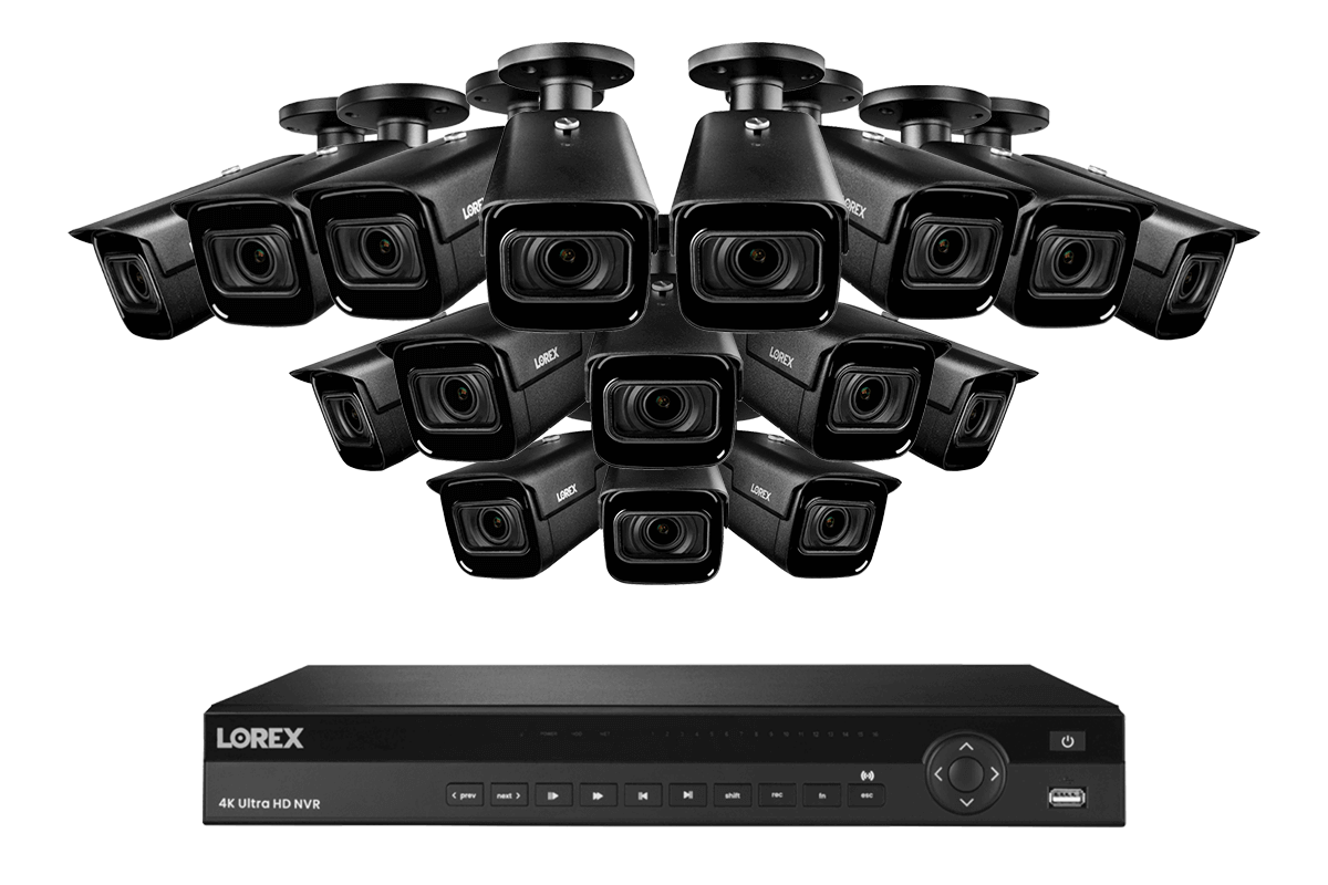 4K Nocturnal IP NVR System with 16-channel NVR and Sixteen 4K Smart IP Optical Zoom Security Cameras and Real-Time 30FPS Recording
