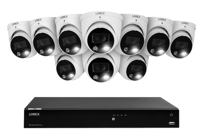 Lorex Fusion 4K (16 Camera Capable) 4TB Wired NVR System with Dome Cameras Featuring Smart Deterrence and Two-Way Talk