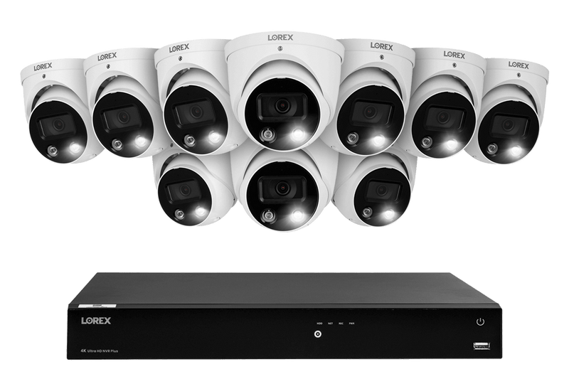 Lorex Fusion 4K (16 Camera Capable) 4TB Wired NVR System with Dome Cameras Featuring Smart Deterrence and Two-Way Talk