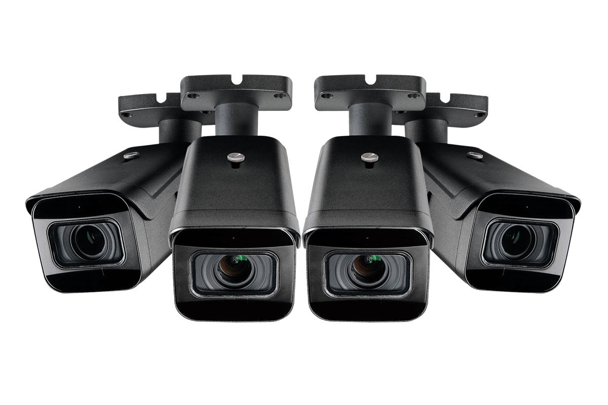 4K Ultra HD Resolution 8MP Motorized Varifocal Outdoor 4x Optical Zoom IP Camera with Real-Time 30FPS Recording and 2-Way Audio (4-pack)