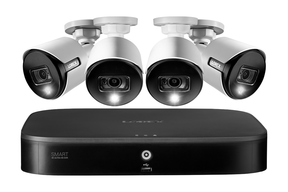 4K Ultra HD Security System with 8-Channel DVR and Four 4K (8MP) Active Deterrence Cameras featuring Smart Motion Detection and Smart Home Voice Control