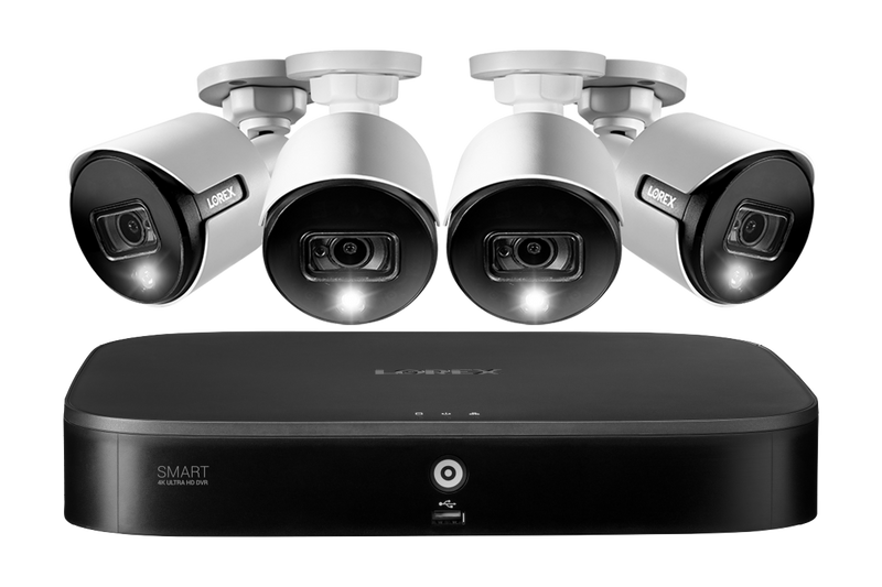 4K Ultra HD Security System with 8-Channel DVR and Four 4K (8MP) Active Deterrence Cameras featuring Smart Motion Detection and Smart Home Voice Control
