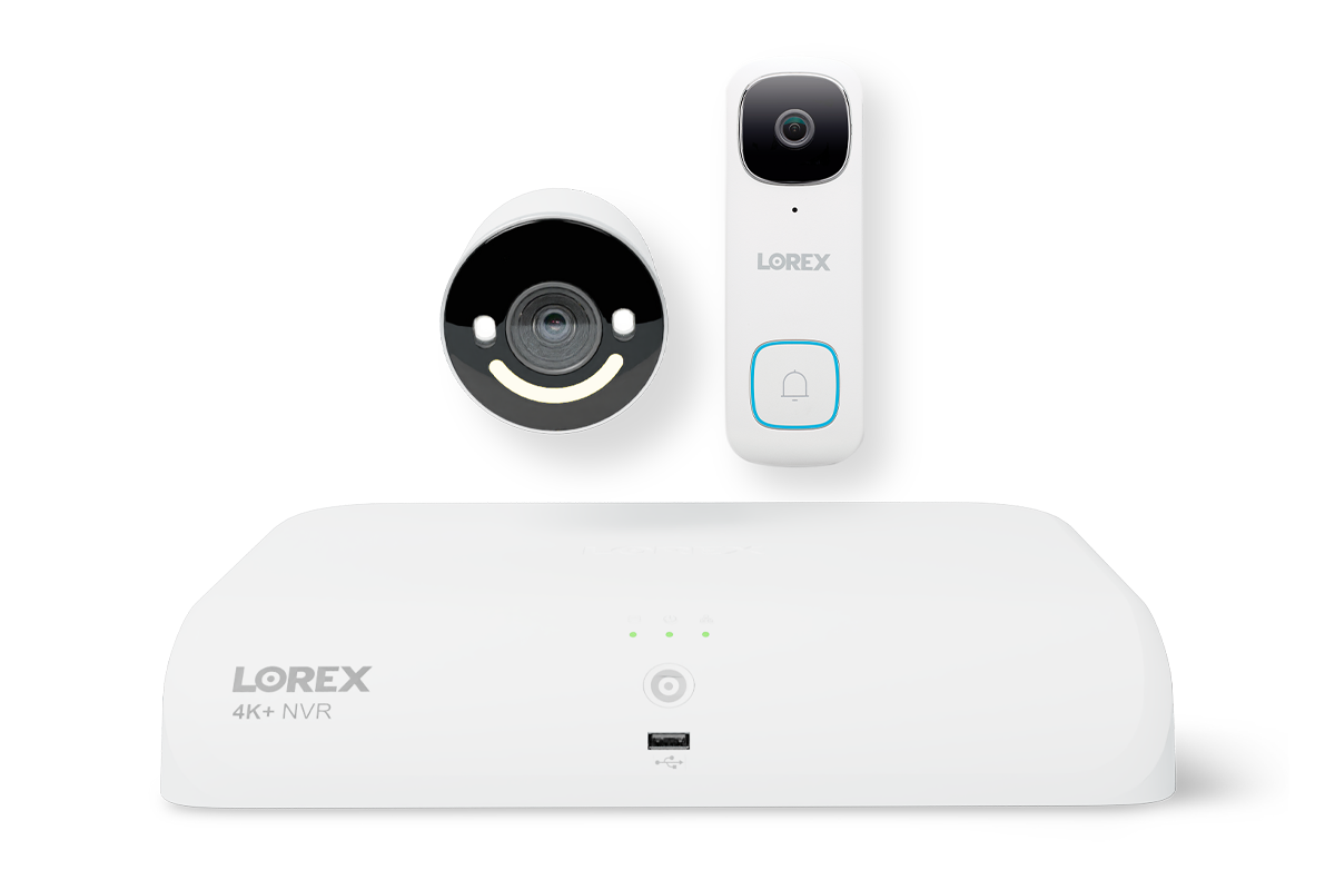 Lorex Wireless Fusion - 4K+ NVR with 2K Wired Doorbell and 4K Smart Security Lighting Wi-Fi 6 Camera