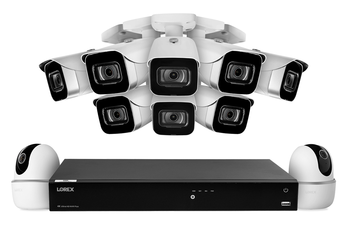 Lorex Fusion 4K (16 Camera Capable) 3TB Wired NVR System with 8 IP Bullet Cameras and Two 2K Pan-Tilt Cameras