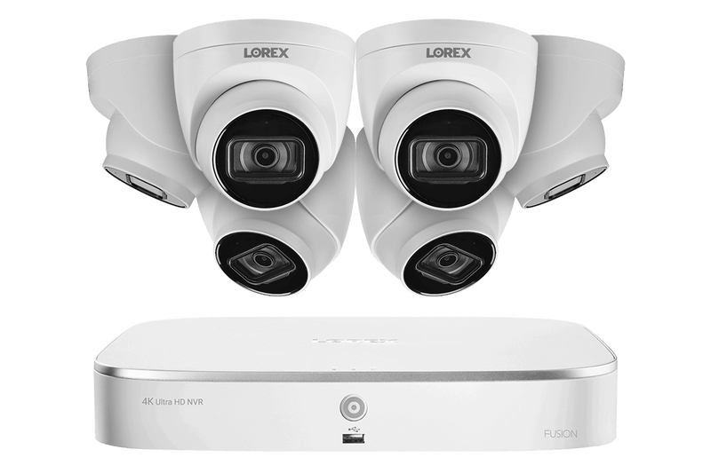 8-Channel Fusion NVR System with Six 4K (8MP) IP Dome Cameras with Listen-In Audio