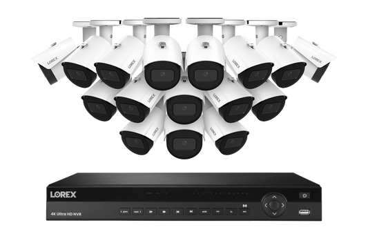 Lorex Fusion Series 4K 16 Camera Capable (Wired or Fusion Wi-Fi) 4TB Wired NVR System with 4MP (2K) A4 IP Bullet Cameras - White 16