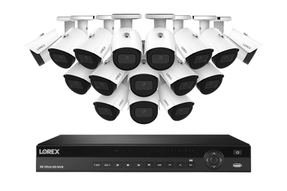 Lorex Fusion Series 4K 16 Camera Capable (Wired or Fusion Wi-Fi) 4TB Wired NVR System with 4MP (2K) A4 IP Bullet Cameras - White 16