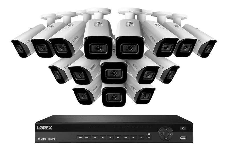 16-Channel Nocturnal NVR System with 16 4K (8MP) Smart IP Security White Cameras with Real-Time 30FPS Recording and Listen-in Audio