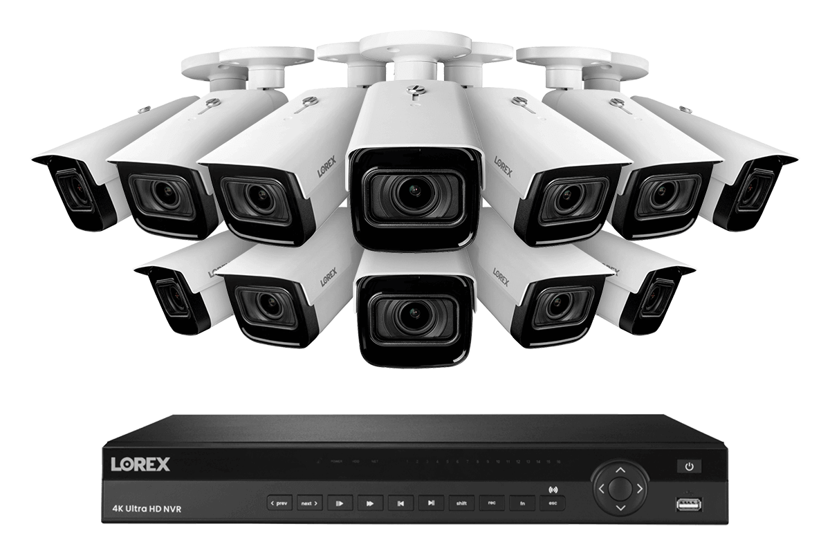 16-Channel Nocturnal NVR System with 8 4K (8MP) Smart IP Optical Zoom White Security Cameras with Real-Time 30FPS Recording