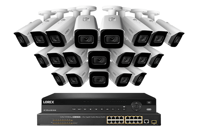 32-Channel Nocturnal NVR System with Twenty 4K (8MP) Smart IP Security Cameras with Real-Time 30FPS Recording and Listen-in Audio