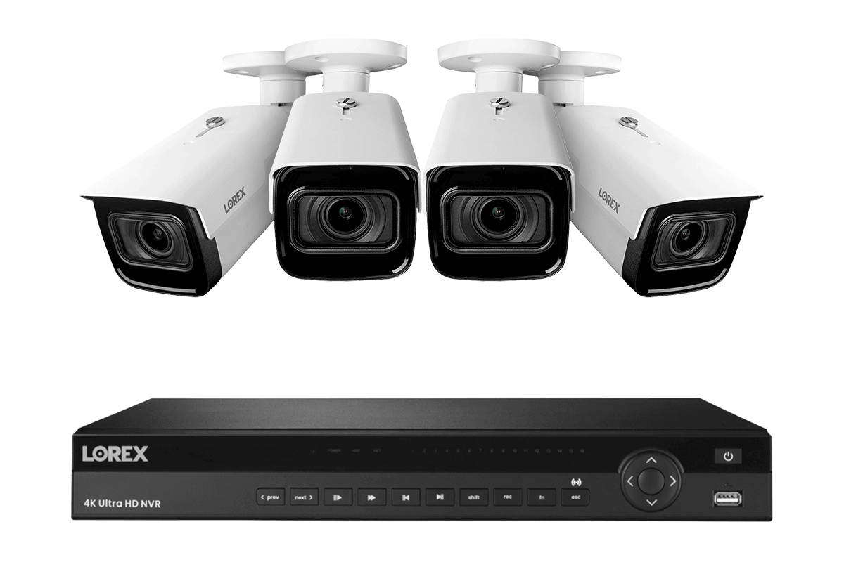 16-Channel Nocturnal NVR System with Four 4K (8MP) Smart IP Optical Zoom Security Cameras with Real-Time 30FPS Recording