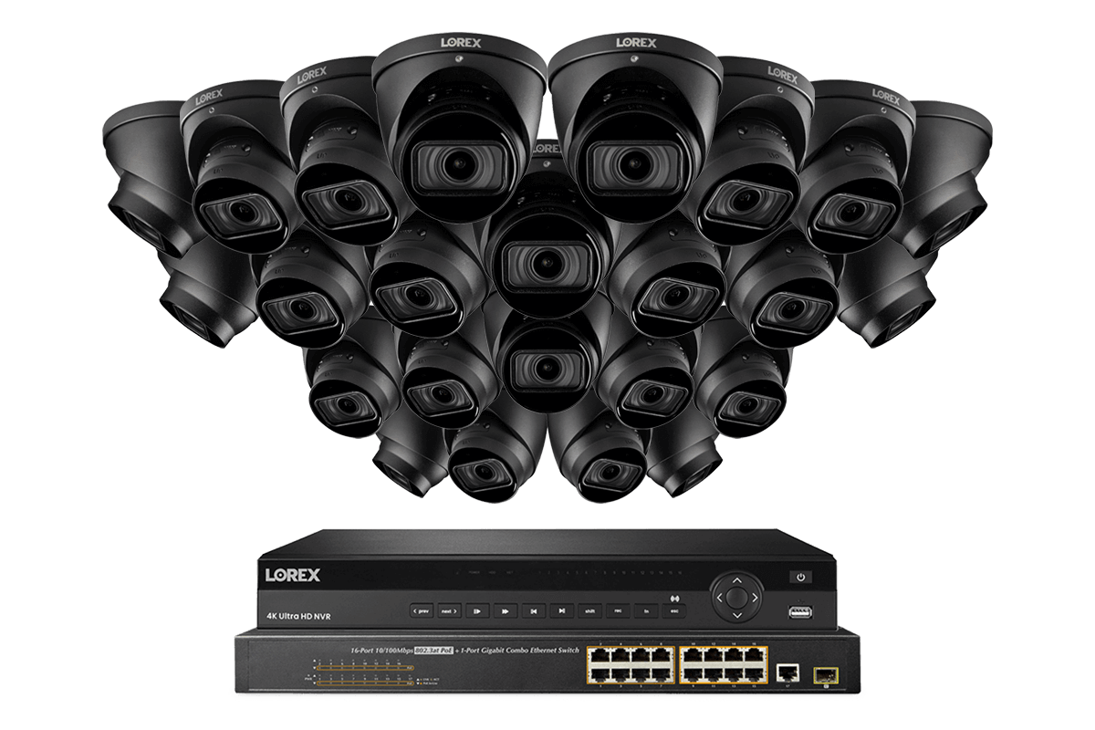 32-Channel Nocturnal NVR System with Twenty-Four 4K (8MP) Smart IP Optical Zoom Dome Security Cameras with Real-Time 30FPS Recording and Listen-in Audio