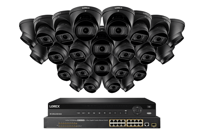 32-Channel Nocturnal NVR System with Twenty-Four 4K (8MP) Smart IP Optical Zoom Dome Security Cameras with Real-Time 30FPS Recording and Listen-in Audio