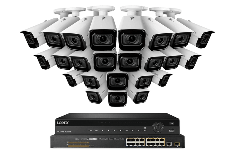 Lorex 4K 32-Channel 8TB Wired NVR System with Nocturnal 3 Smart IP Bullet Cameras Featuring Motorized Varifocal Lens and 30FPS Recording