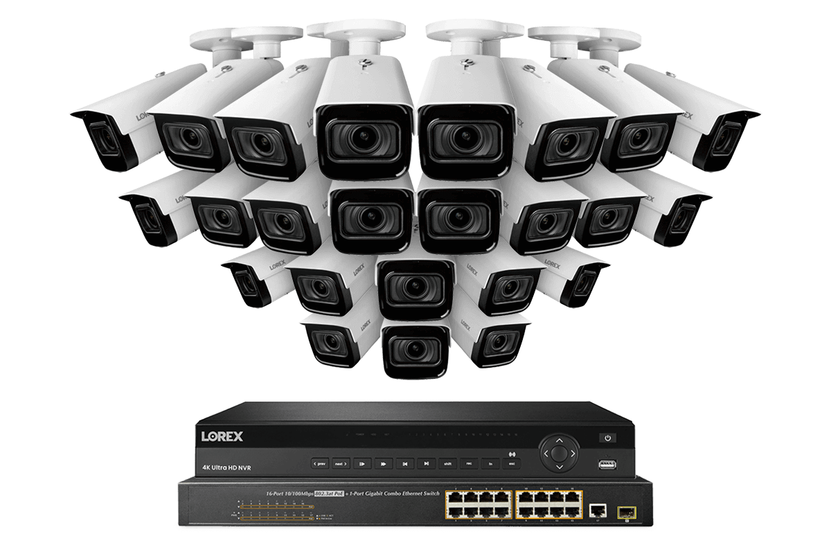 32-Channel Nocturnal NVR System with Twenty-Four 4K (8MP) Smart IP Optical Zoom Security Cameras with Real-Time 30FPS Recording