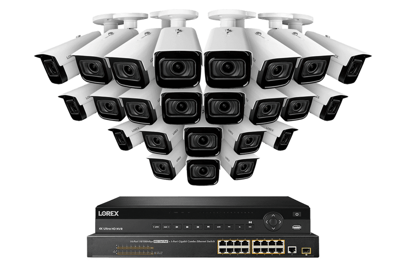 32-Channel Nocturnal NVR System with Twenty-Four 4K (8MP) Smart IP Optical Zoom Security Cameras with Real-Time 30FPS Recording