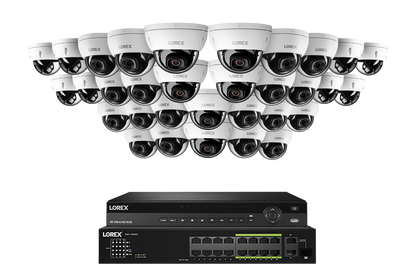 Lorex Pro Series 4K 32 Camera Capable 8TB Wired NVR System with 4MP (2K) A4 IP Dome Cameras - White 32