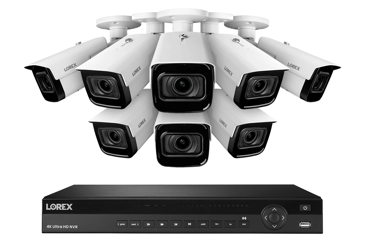 16-Channel Nocturnal NVR System with 8 4K (8MP) Smart IP Optical Zoom White Security Cameras with Real-Time 30FPS Recording