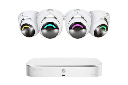 Lorex Fusion 4K 16 Camera Capable (8 Wired and 8 Wi-Fi) 2TB Wired NVR System with Dome Cameras Featuring Smart Security Lighting - Four Cameras