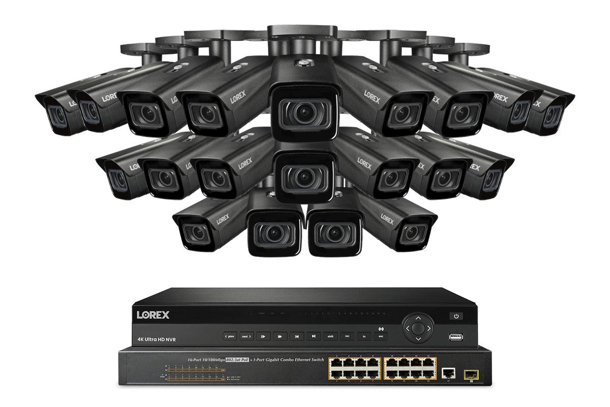 Lorex 4K 32-Channel 8TB Wired NVR System with Nocturnal 4 Smart IP Bullet Cameras Featuring Motorized Varifocal Lens, Vandal Resistant and 30FPS Recording
