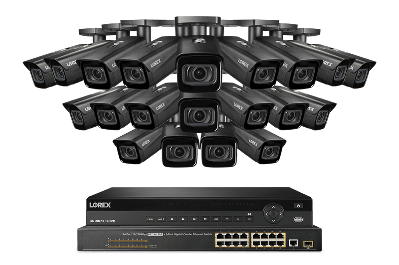 Lorex 4K 32-Channel 8TB Wired NVR System with Nocturnal 4 Smart IP Bullet Cameras Featuring Motorized Varifocal Lens, Vandal Resistant and 30FPS Recording