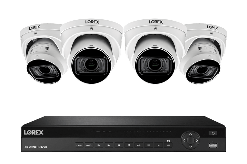 Lorex 4K (16 Camera Capable) 4TB Wired NVR System with Nocturnal 3 Smart IP Dome Cameras with Listen-in Audio and Motorized Varifocal Lenses - White 4