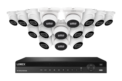 Lorex Fusion Series 4K 16 Camera Capable (Wired or Fusion Wi-Fi) 4TB Wired NVR System with 4MP (2K) A4 IP Turret Cameras - White 16