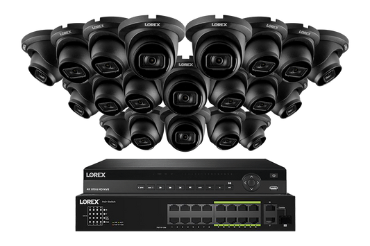 Lorex 4K (32 Camera Capable) 8TB Wired NVR System with Nocturnal 3 20 Black Smart IP Dome Cameras Featuring Listen-In Audio and 30FPS Recording