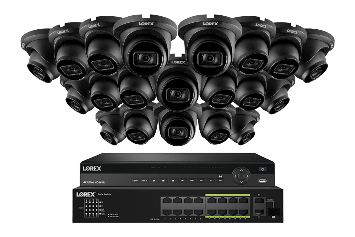 Lorex 4K (32 Camera Capable) 8TB Wired NVR System with Nocturnal 3 20 Black Smart IP Dome Cameras Featuring Listen-In Audio and 30FPS Recording